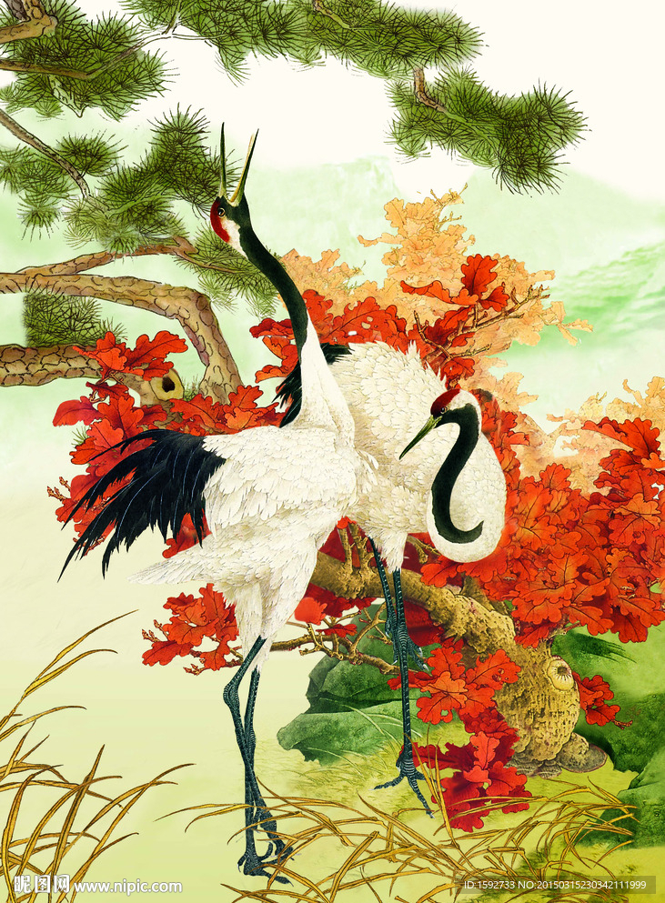 秋色松鹤延年高清立体画序列图