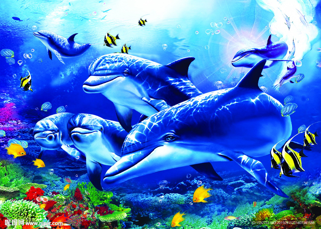 缤纷海底世界海豚立体画序列图