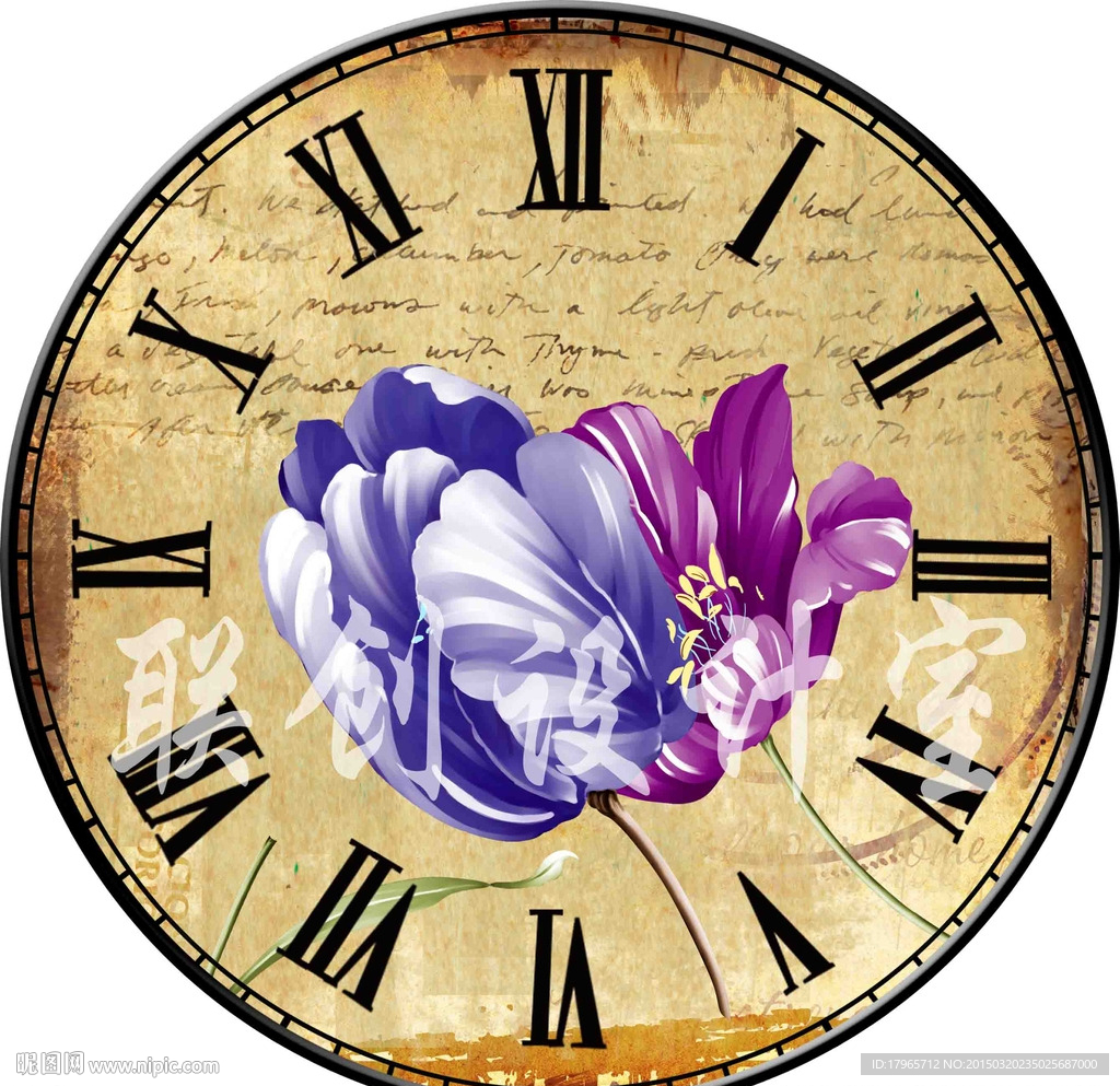 欧美花卉挂钟破钟