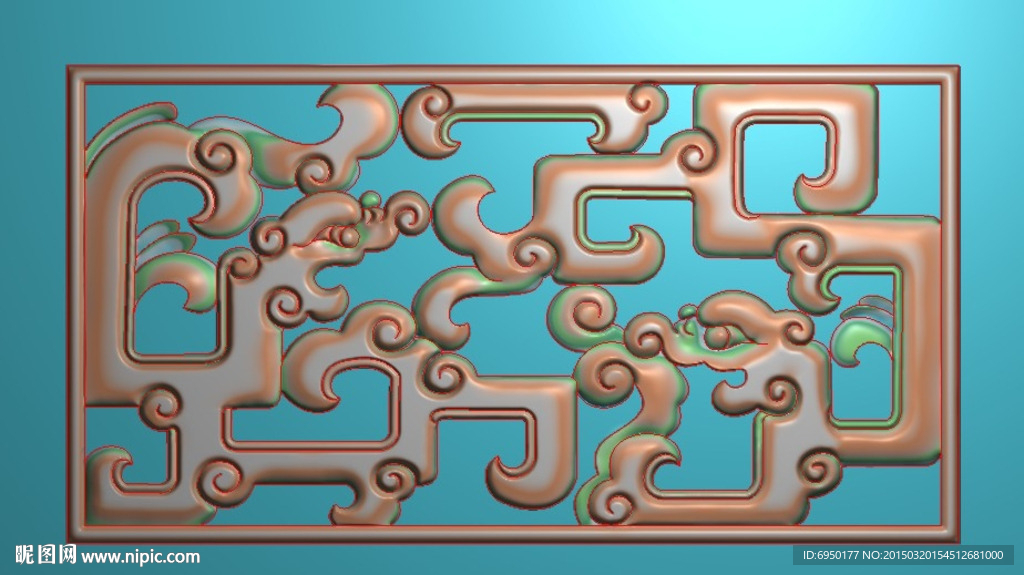 拐子龙草龙格子镂空精雕浮雕灰度