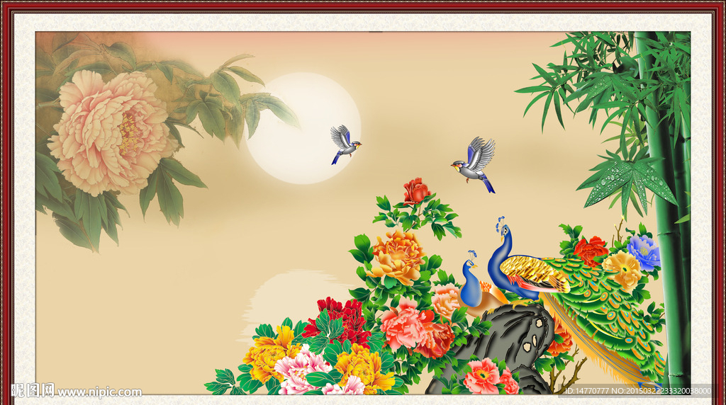 花开富贵孔雀图