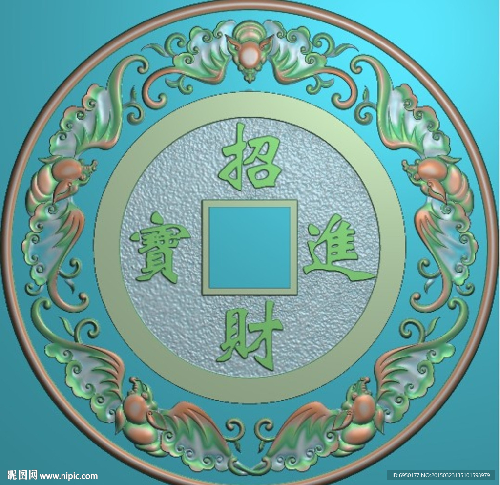 蝙蝠招财进宝精雕图灰度浮雕