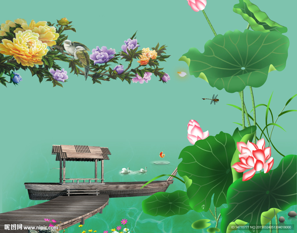 荷花壁画