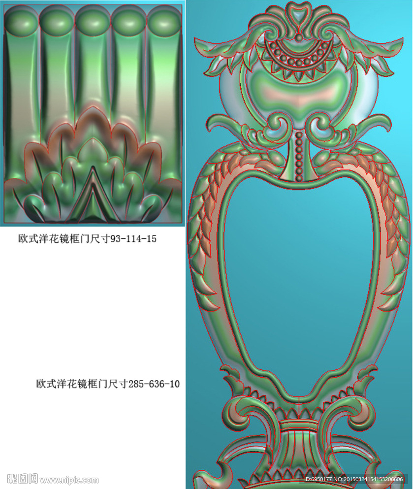 欧式洋花镜框门精雕图灰度图浮雕