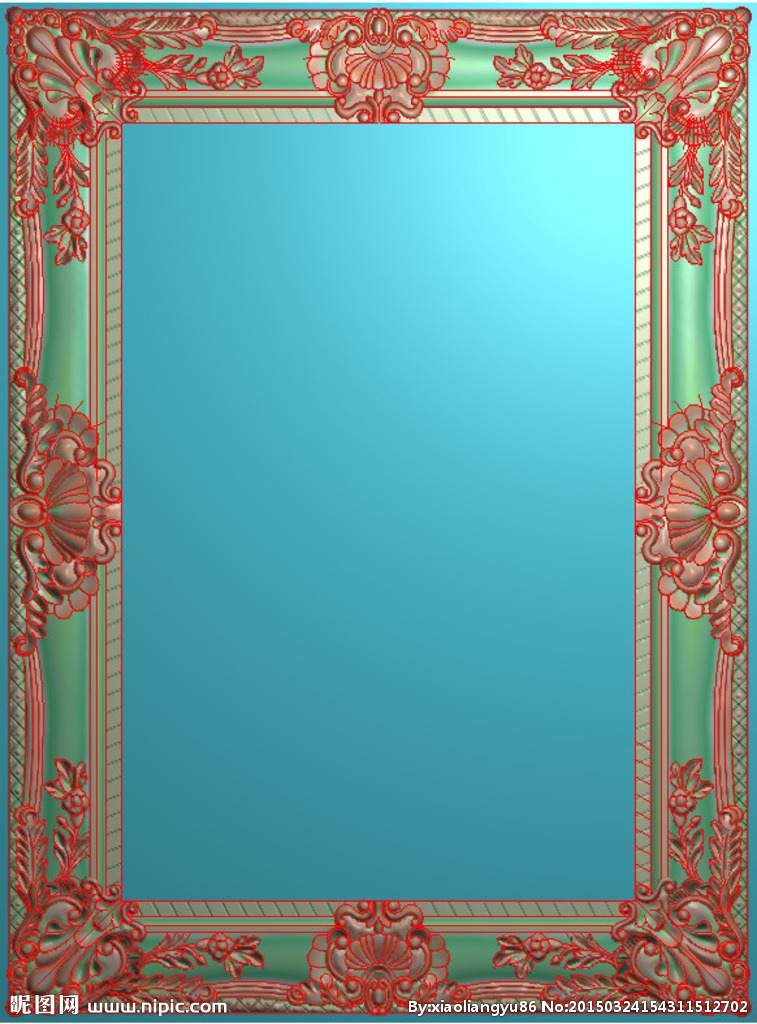 欧式洋花镜框边框精雕图灰度浮雕