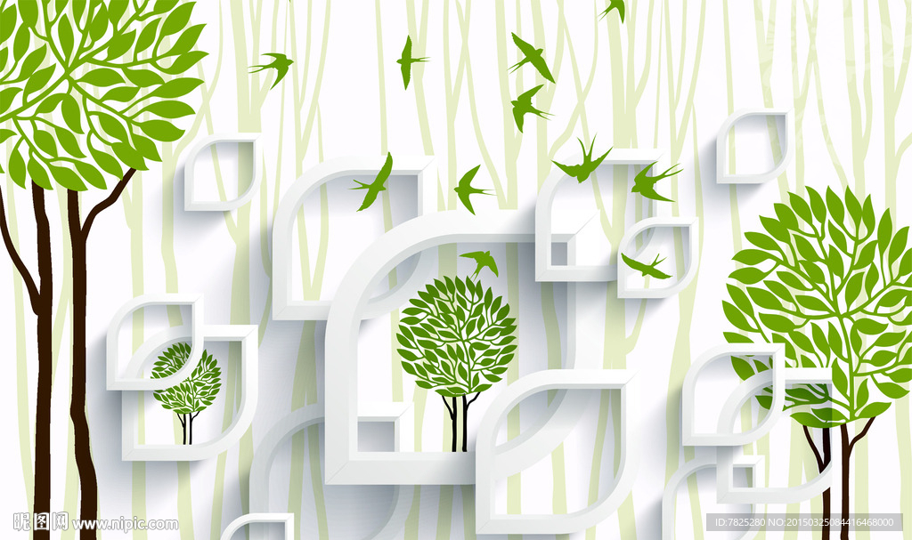 3D树林电视背景墙图片