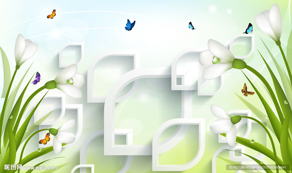 3D绿色清新电视背景墙