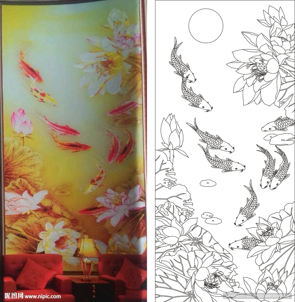 连年有余 荷花鱼 九鱼图