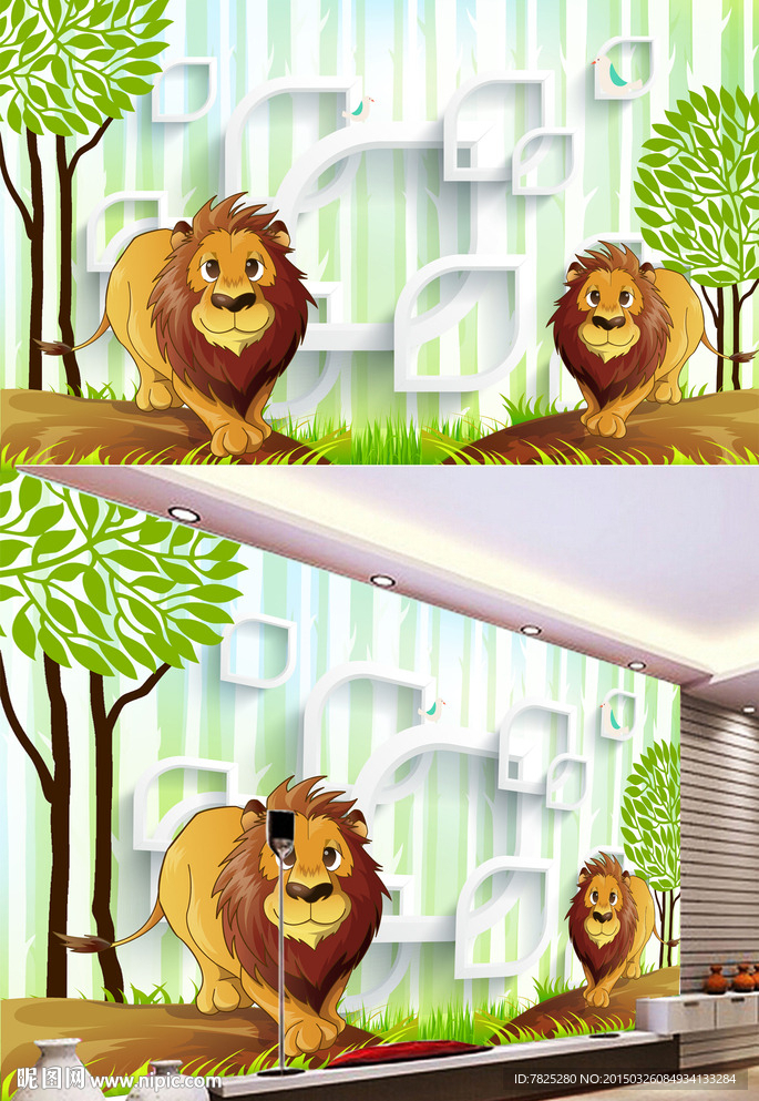 3D立体树林电视背景墙