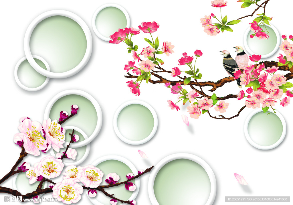 电视背景墙 花鸟