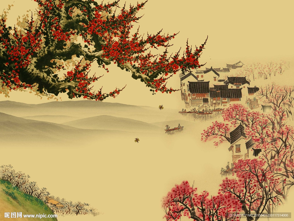 梅花风景国画