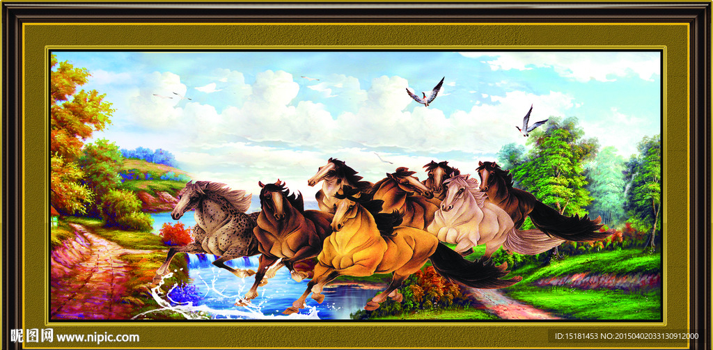 八骏图风景画