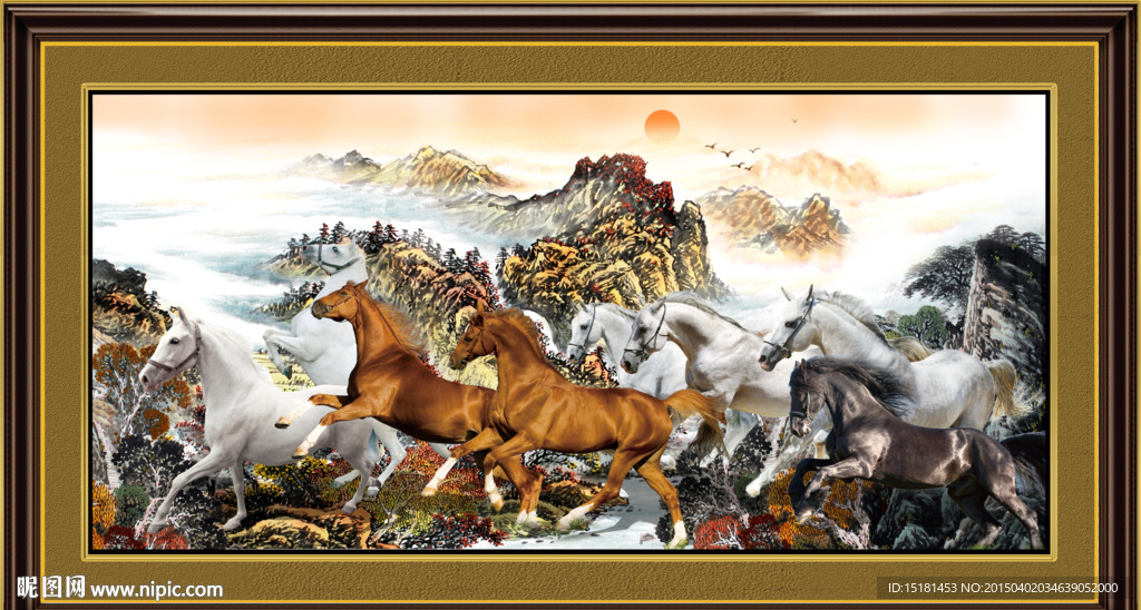 八骏图风景画