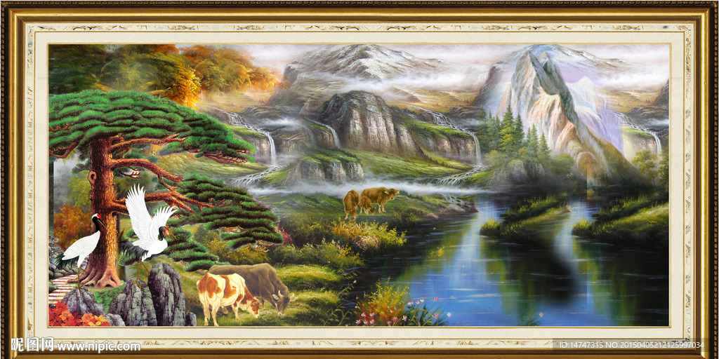 松鹤延年油画
