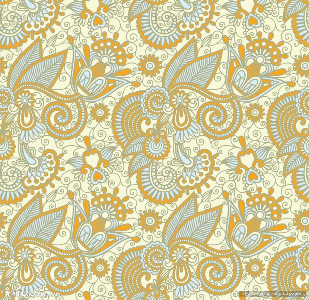 复古抽象佩斯利涡旋纹花纹