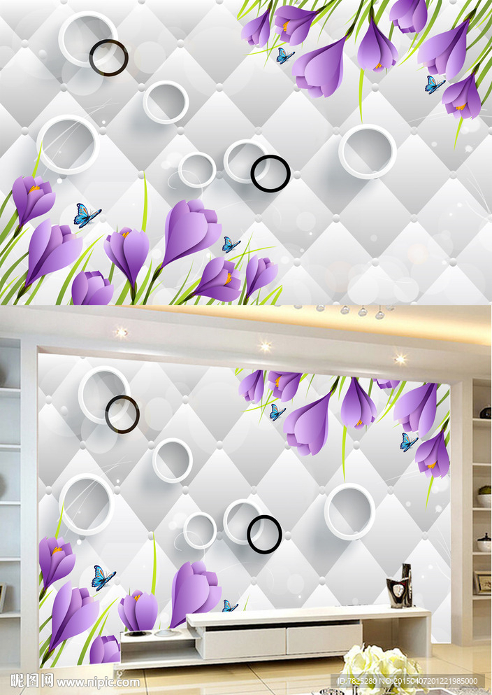 软包壁画 郁金香电视背景墙