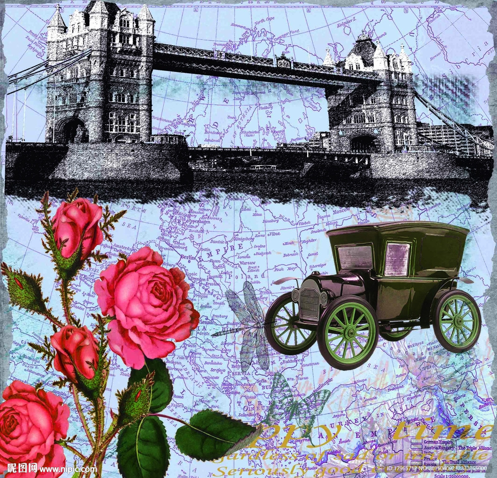英国伦敦桥 复古装饰画