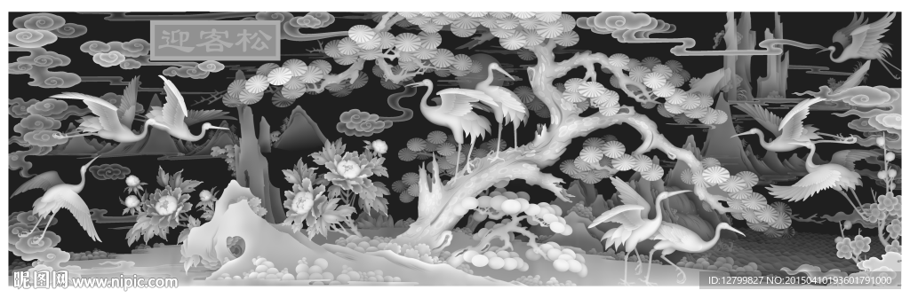 精品松鹤大板灰度图