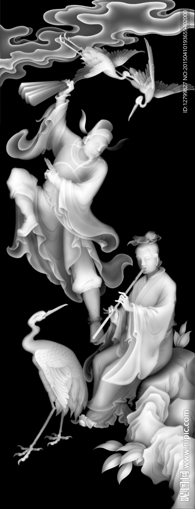 精品八仙人物灰度图