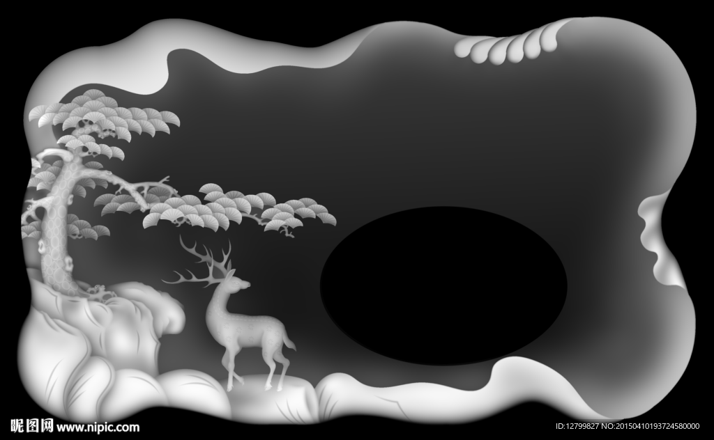 精品迎客松茶盘灰度图