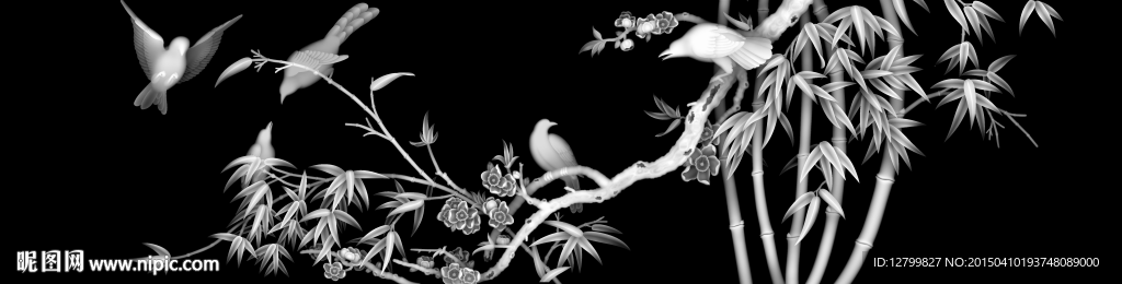 精品竹鸟灰度图
