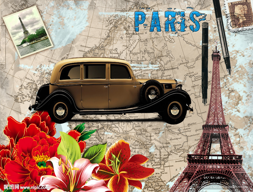 汽车展厅画 欧式装饰画