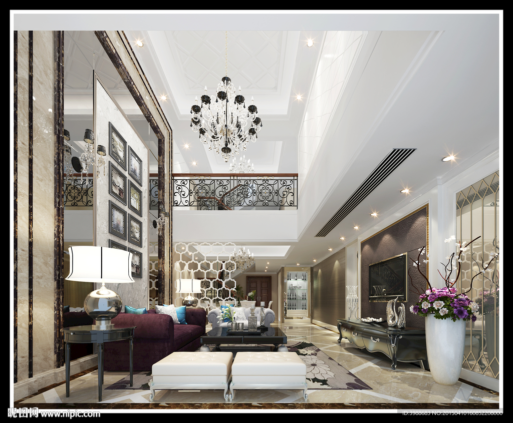 欧式别墅客厅效果图