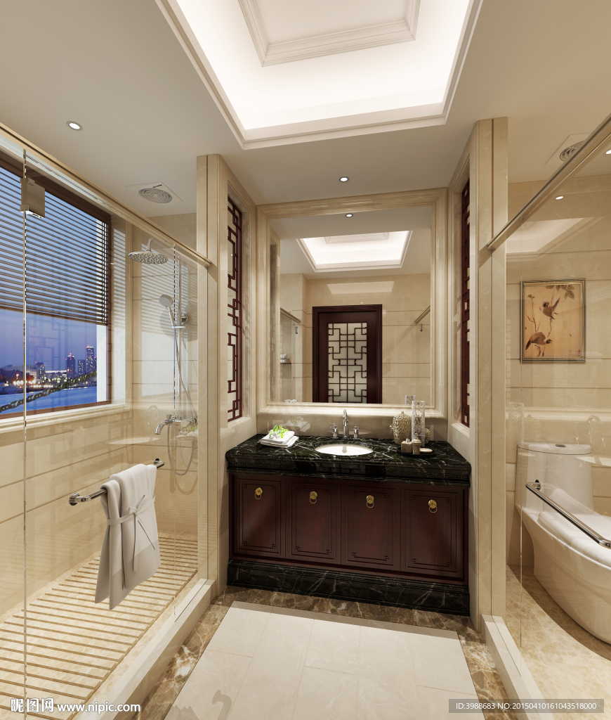 中式别墅卫生间效果图