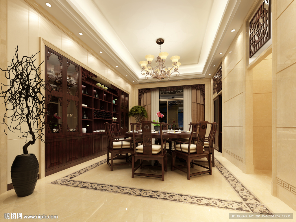 中式别墅餐厅效果图