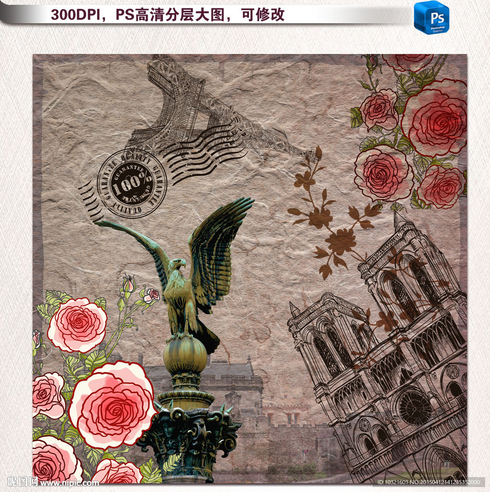 欧美怀旧手绘建筑花卉图片