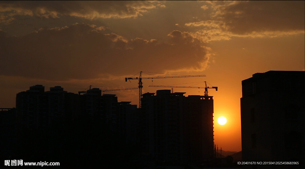 夕阳建筑剪影 高清