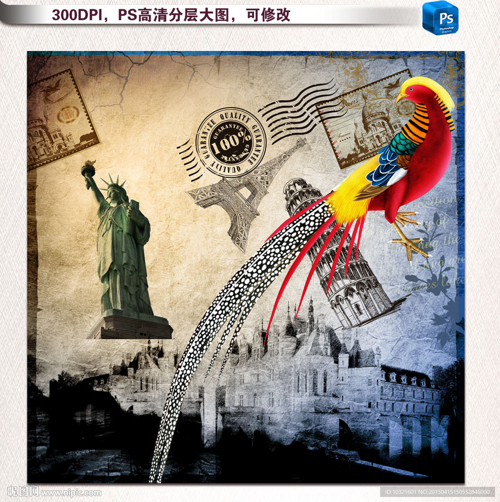 欧美怀旧手绘建筑花卉图片