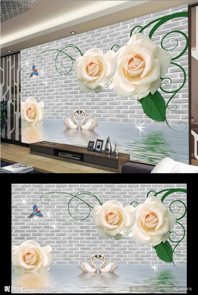 玫瑰花墙面立体背景墙