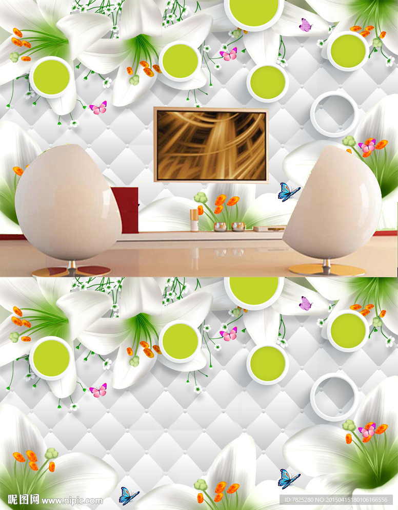 软包百合电视背景墙