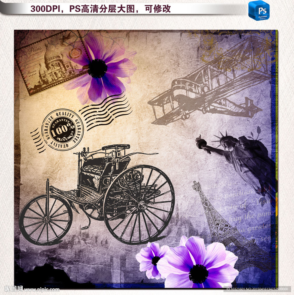 欧美怀旧手绘建筑花卉图片