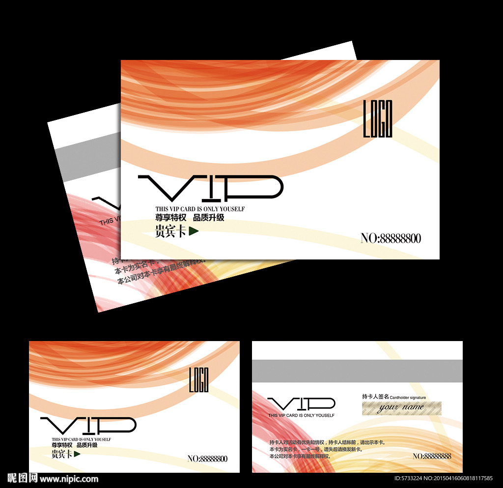 现代手绘风格高档VIP贵宾卡