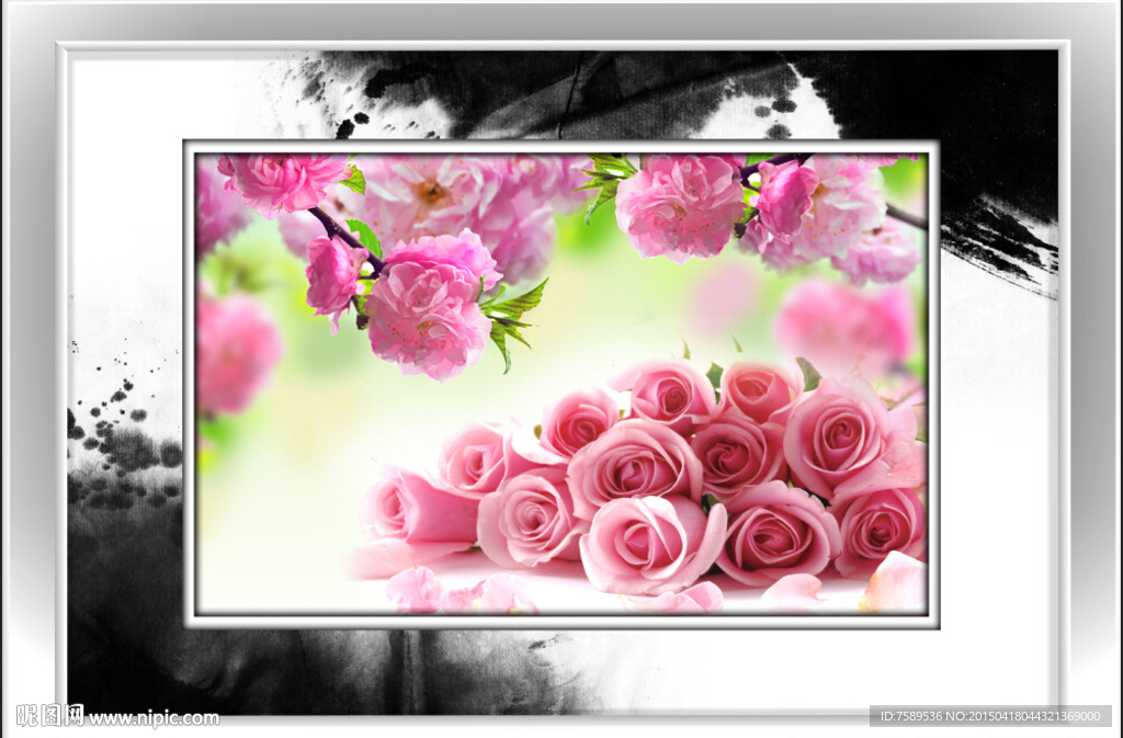 浪漫玫瑰水墨装饰画