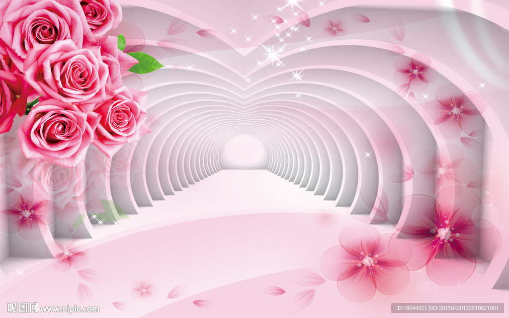 粉色玫瑰通道 电视背景墙