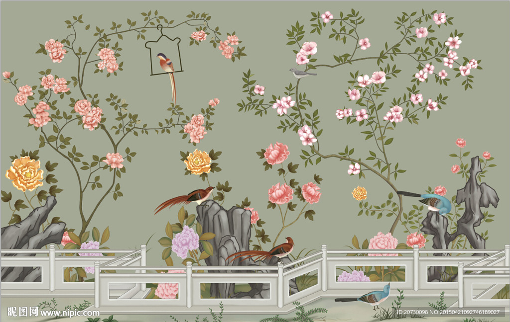 大型工笔花鸟图