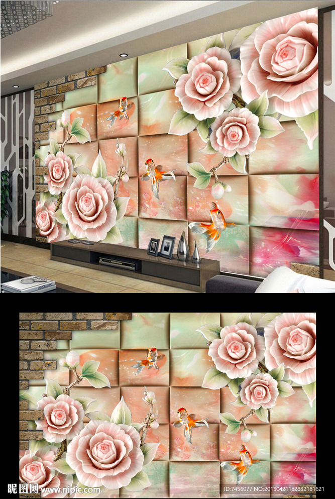 高档牡丹花浮雕背景墙