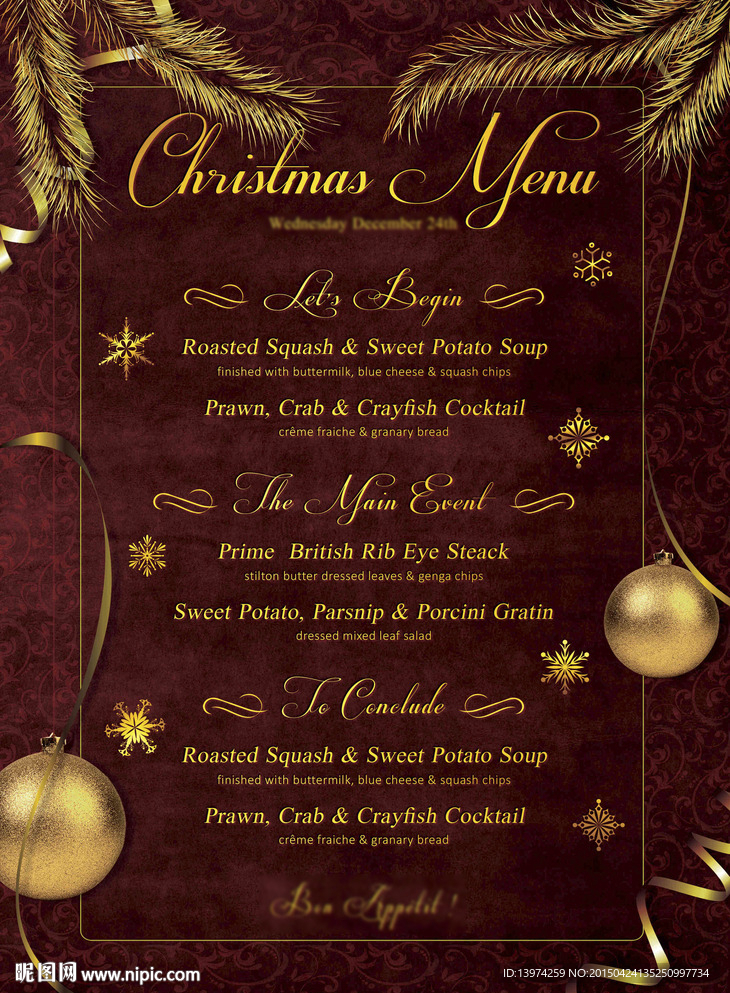 红金色圣诞菜单