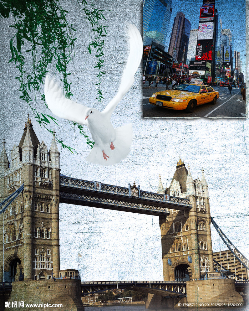 英国伦敦大桥建筑装饰画