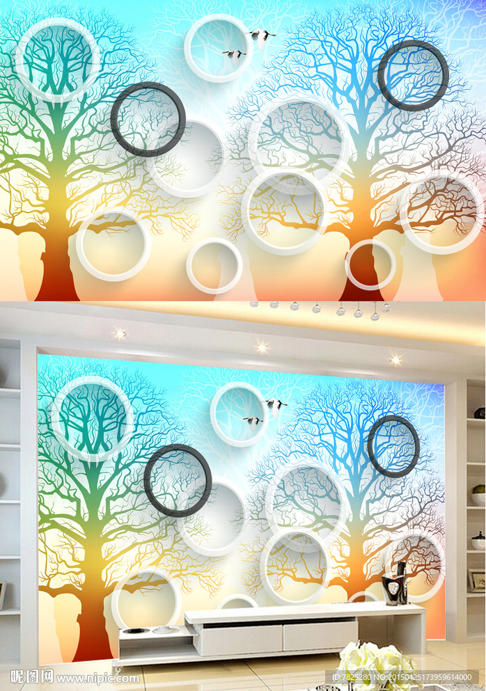 树林电视背景墙  客厅壁画