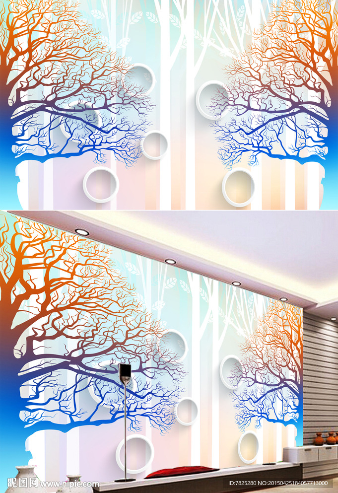 七彩森林电视背景墙