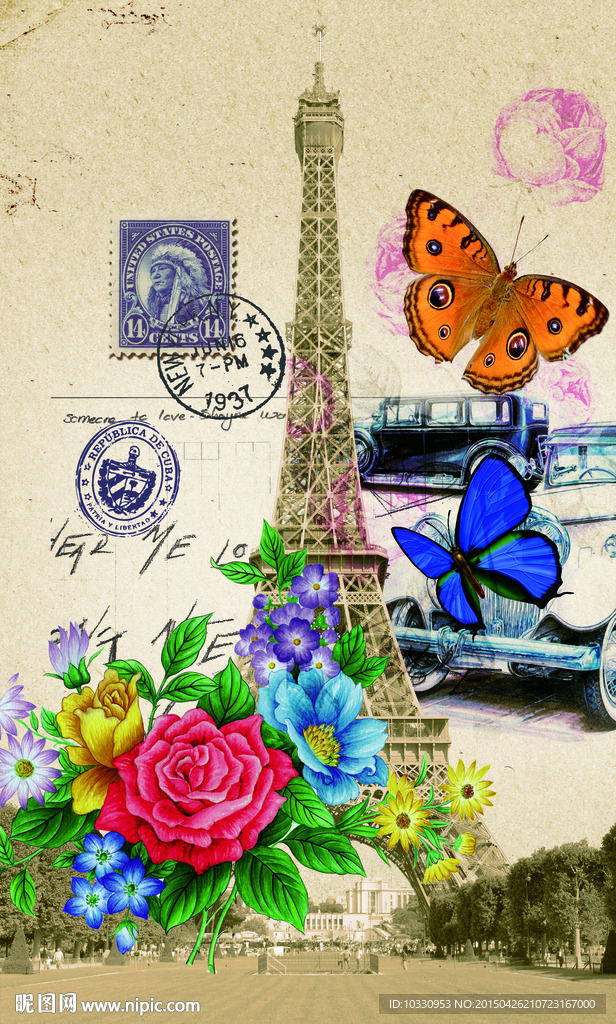 手机壳 复古 无框画 蝴蝶