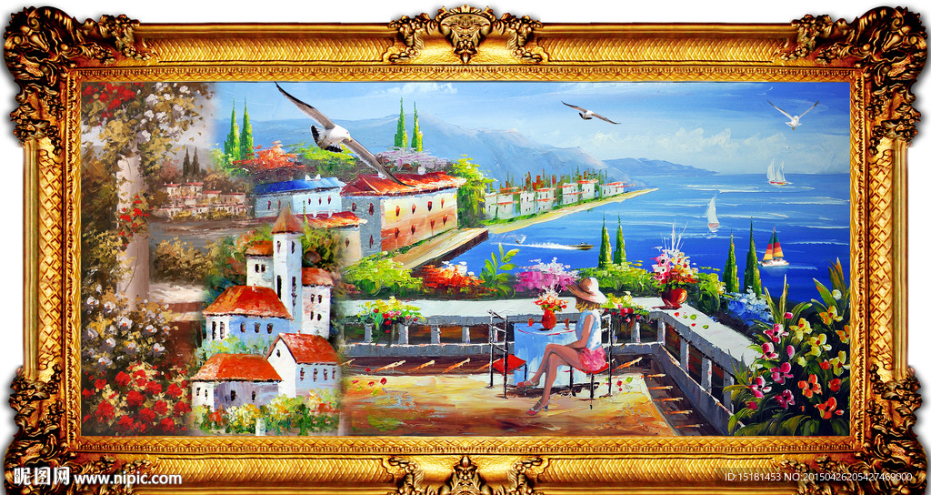 油画风景 观潮