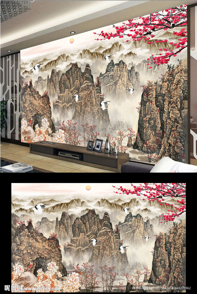 悬崖梅花高清背景墙