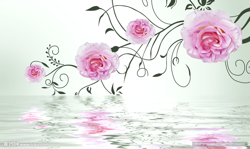 粉色玫瑰倒影