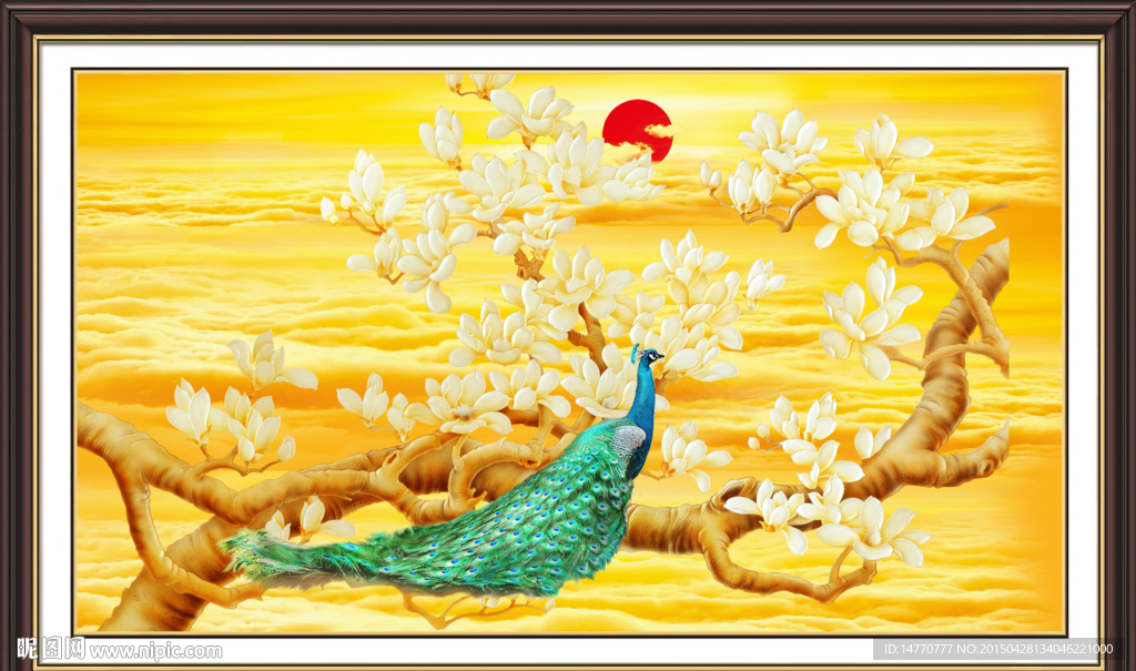 金色玉兰花 孔雀图