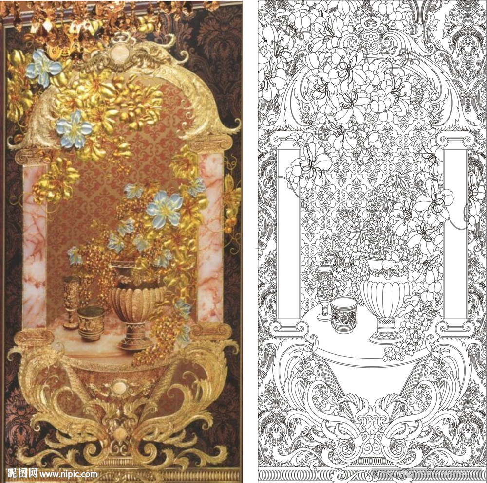 百合花 花瓶 葡萄